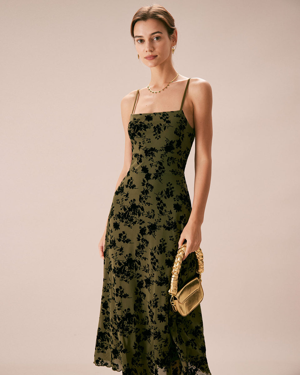 The Green Floral Burnout A-Line Slip Midi Dress & Reviews - Green - Dresses | RIHOAS The Green Floral Burnout A-Line Slip Midi Dress & Reviews - Green - Dresses | RIHOAS
