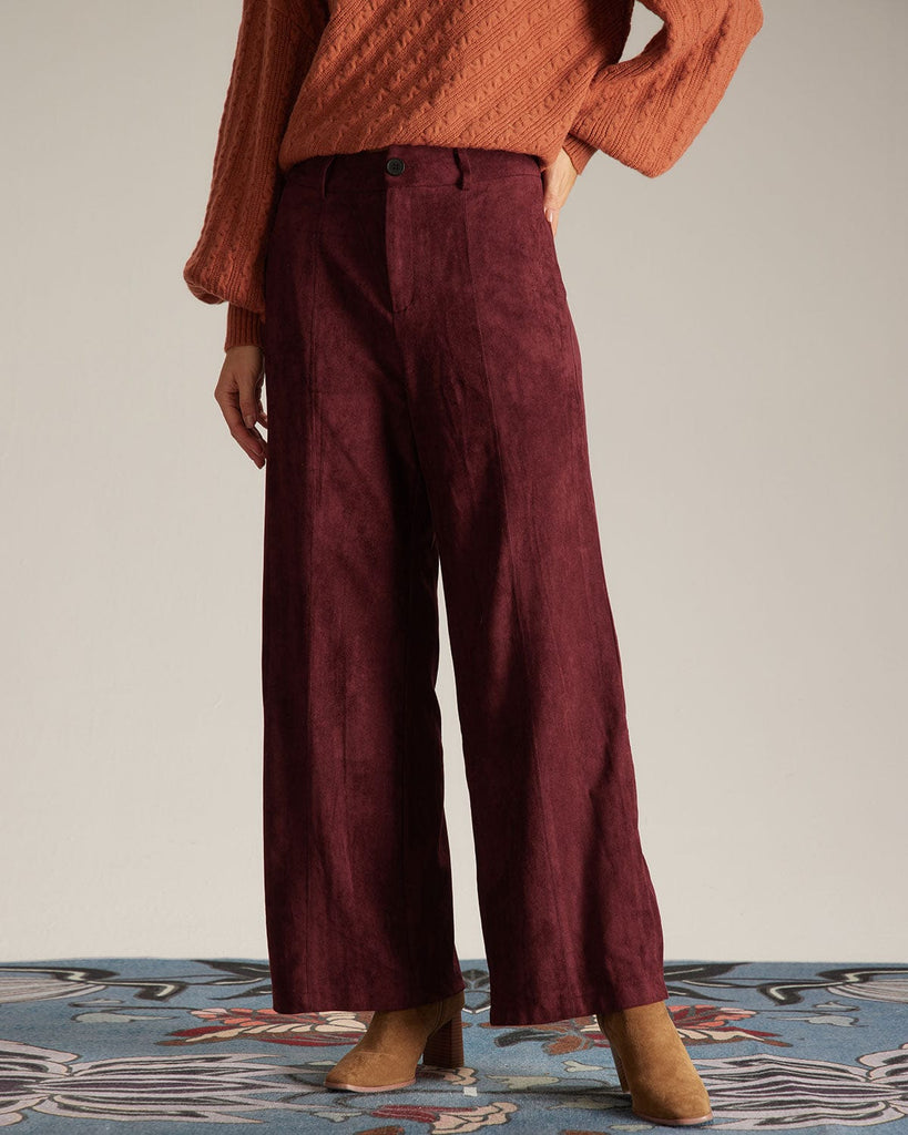The High Waisted Suede Straight Pants Wine Red Bottoms - RIHOAS