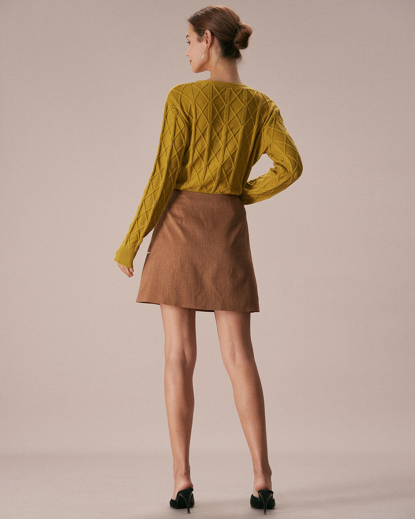 The Khaki Contrast Trim Mini Skirt Bottoms - RIHOAS