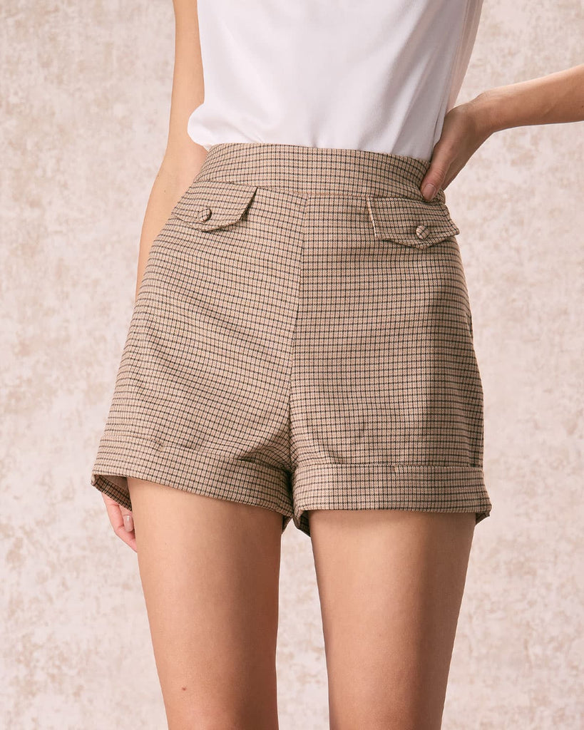 The Khaki Plaid Cuffed Shorts Bottoms - RIHOAS