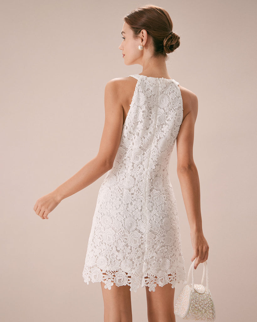 The Lace Halter Mini Dress Dresses - RIHOAS