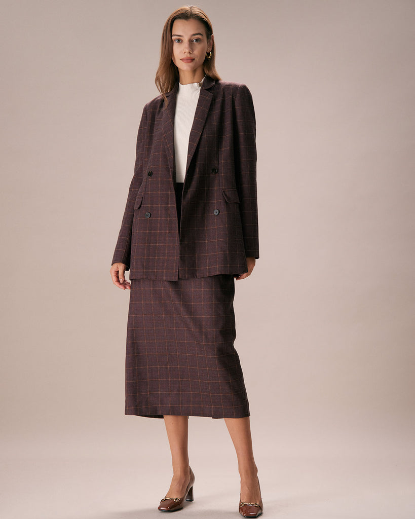 The Lapel Double Breasted Plaid Blazer Outerwear - RIHOAS