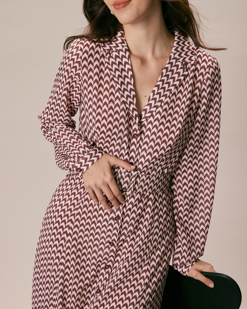 The Lapel Geometric Print Shirt Dress Dresses - RIHOAS