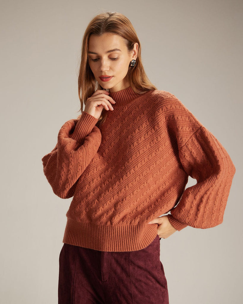 The Mock Neck Drop Shoulder Sweater Orange Tops - RIHOAS