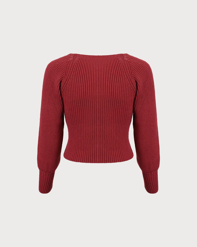 The Red Scoop Neck Lantern Sleeve Sweater