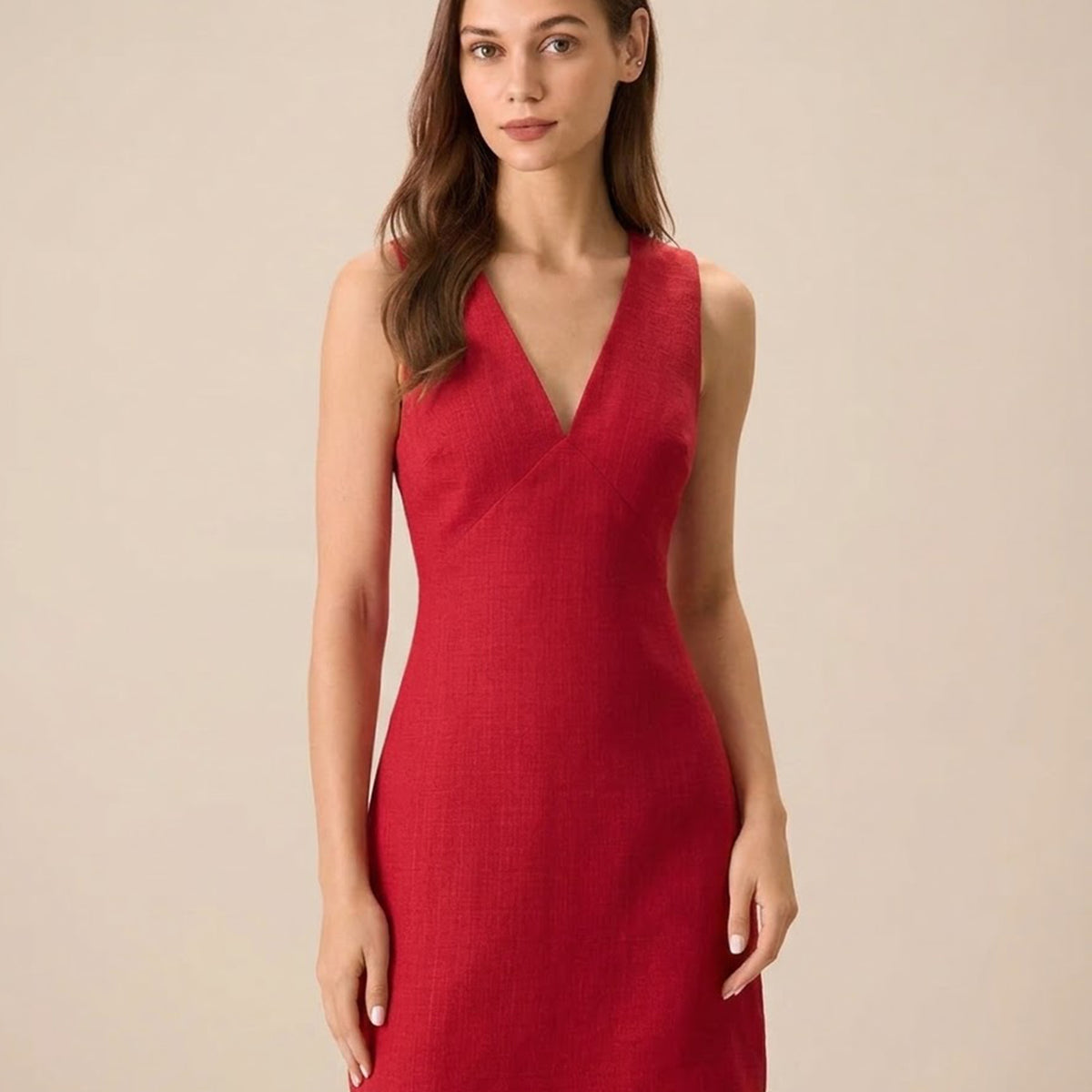 linen mini dress red Irene Linen Mini Dress