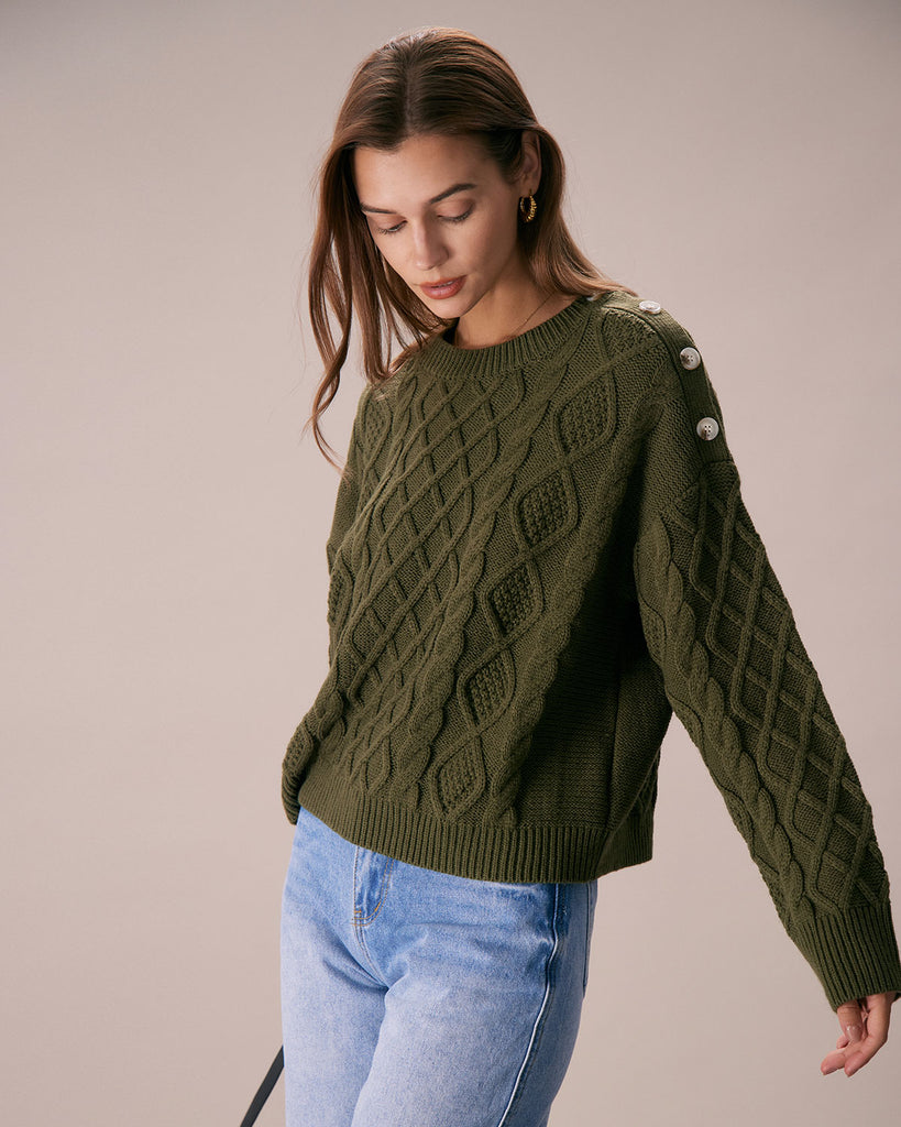 The Round Neck Button Shoulder Sweater Tops - RIHOAS