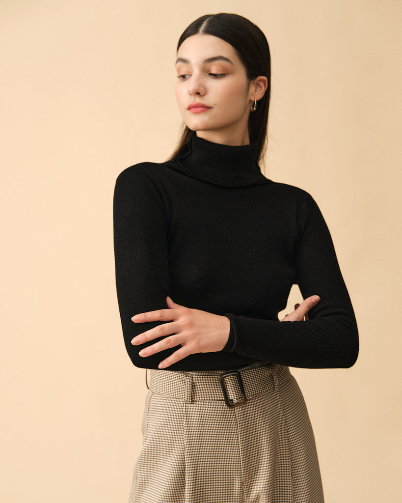 The Solid High Neck Knit Top Tops - RIHOAS