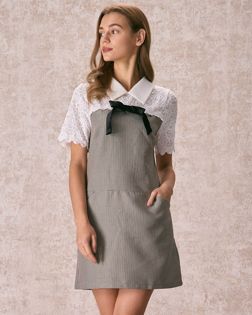 The Spliced Plaid Mini Dress Grey Dresses - RIHOAS