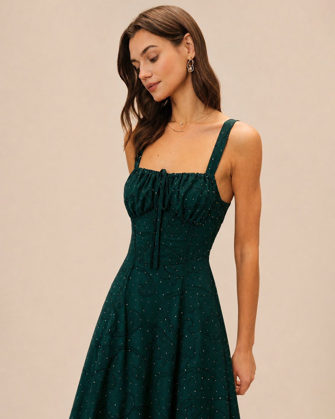 The Square Neck Jacquard Slit Midi Dress Dresses - RIHOAS