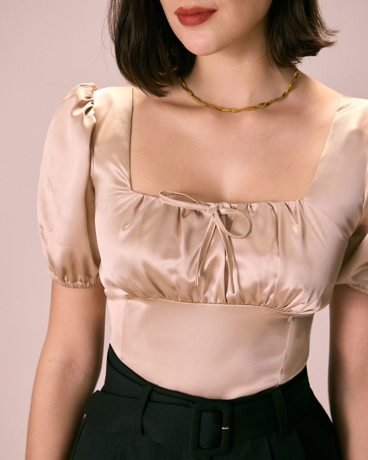The Square Neck Ruched Puff Sleeve Blouse Tops - RIHOAS