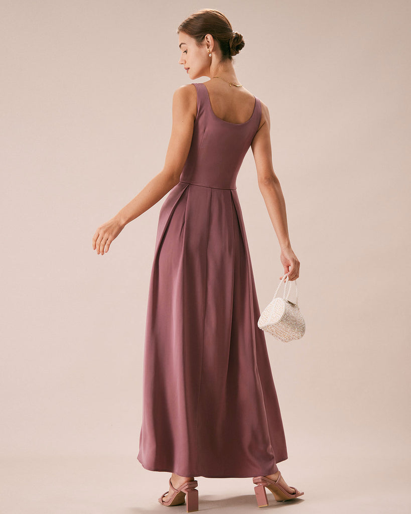 The U-Neck Satin Maxi Dress Dresses - RIHOAS