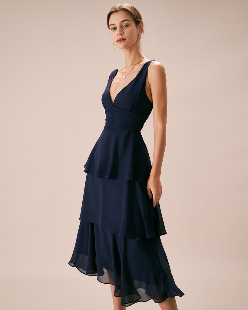 The V-Neck Ruffle Layer Dress Dresses - RIHOAS