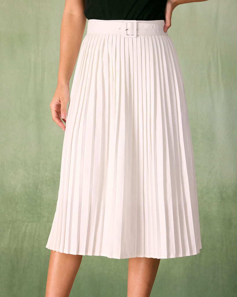The White Belted Midi Skirt White Bottoms - RIHOAS