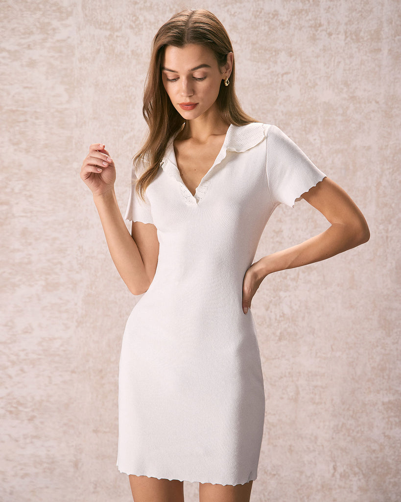 The White Collared Sweater Dress Dresses - RIHOAS