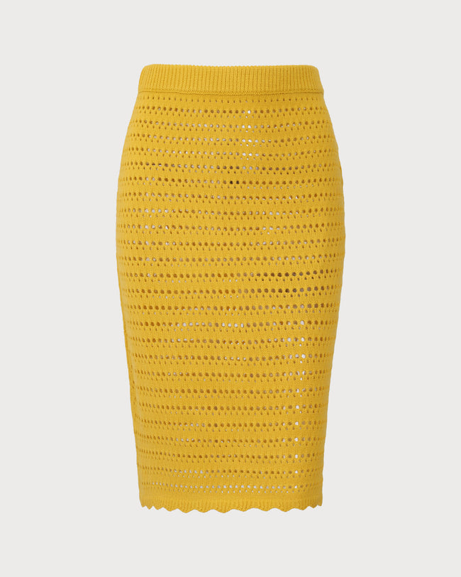 Yellow High-waisted Knee Length Knit Skirt