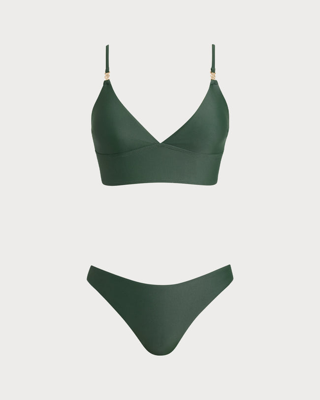 Women Knitted Nylon Blended Tankini Sets Dark Green Tankinis - RIHOAS