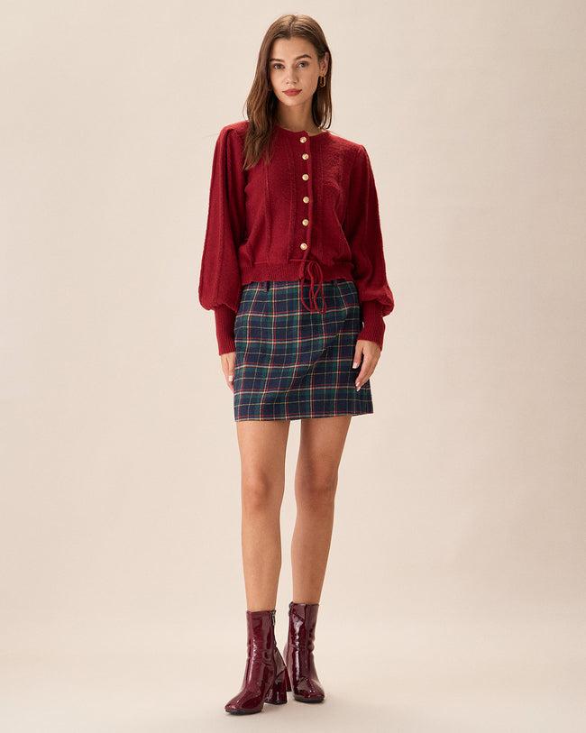 Red Lantern Sleeve Single-Breasted Cardigan