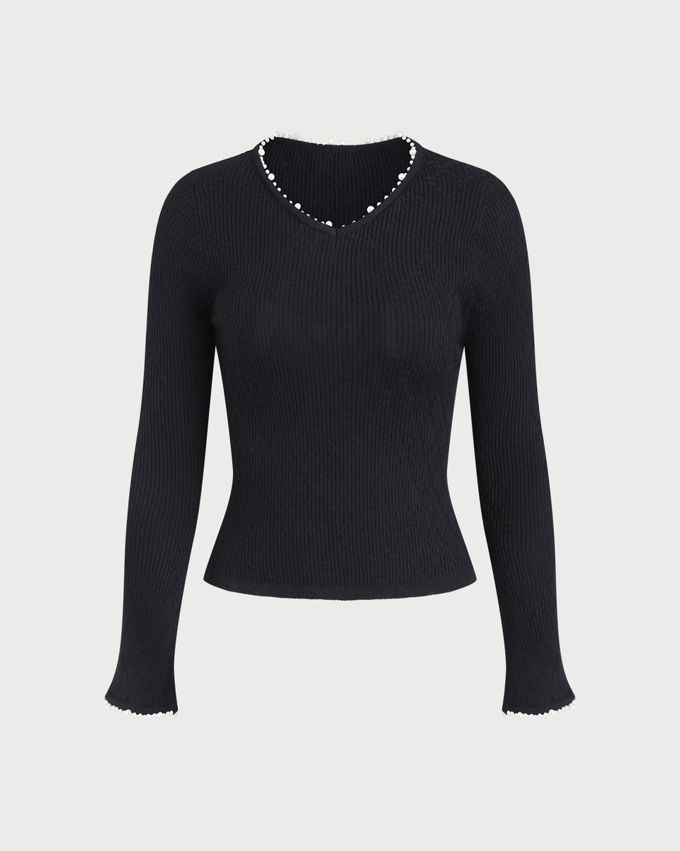 トップス W/Si/Ca 18G V Neck Knit ASH BLACK Black V Neck Slim Knit Tee & Reviews - Black - Tops | RIHOAS