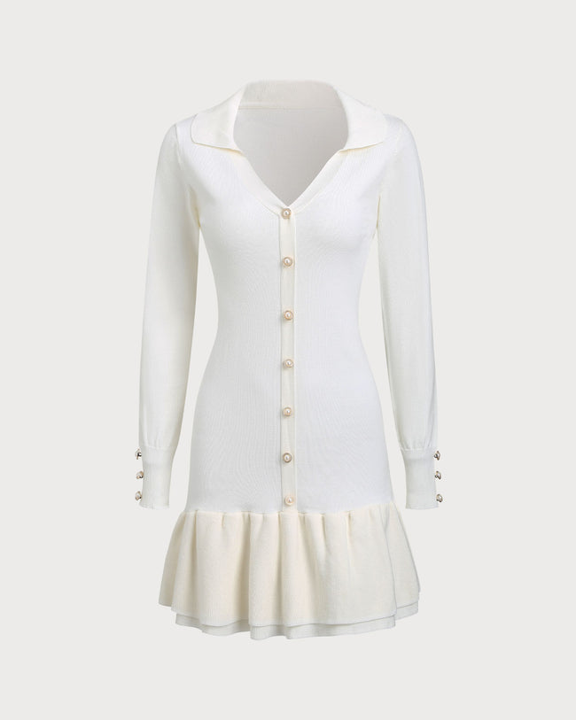 Women Knitted Polyester Sweater Dresses Beige Dresses - RIHOAS