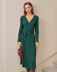 Women Knitted Viscose blended Dresses Green Dresses - RIHOAS