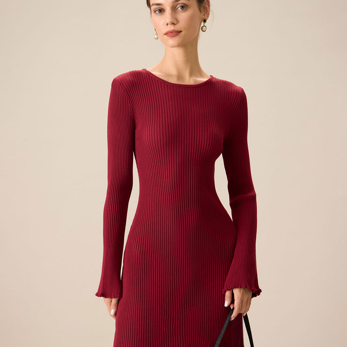 red sweater dress Women's Bell Sleeve Bodycon & Reviews - Wine Red - Dresses ready days Sleeveless Mini Sweater Dress |