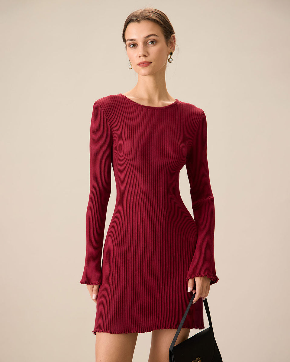 Women's Red Bell Sleeve Bodycon Sweater Dress & Reviews - Wine Red -  Dresses