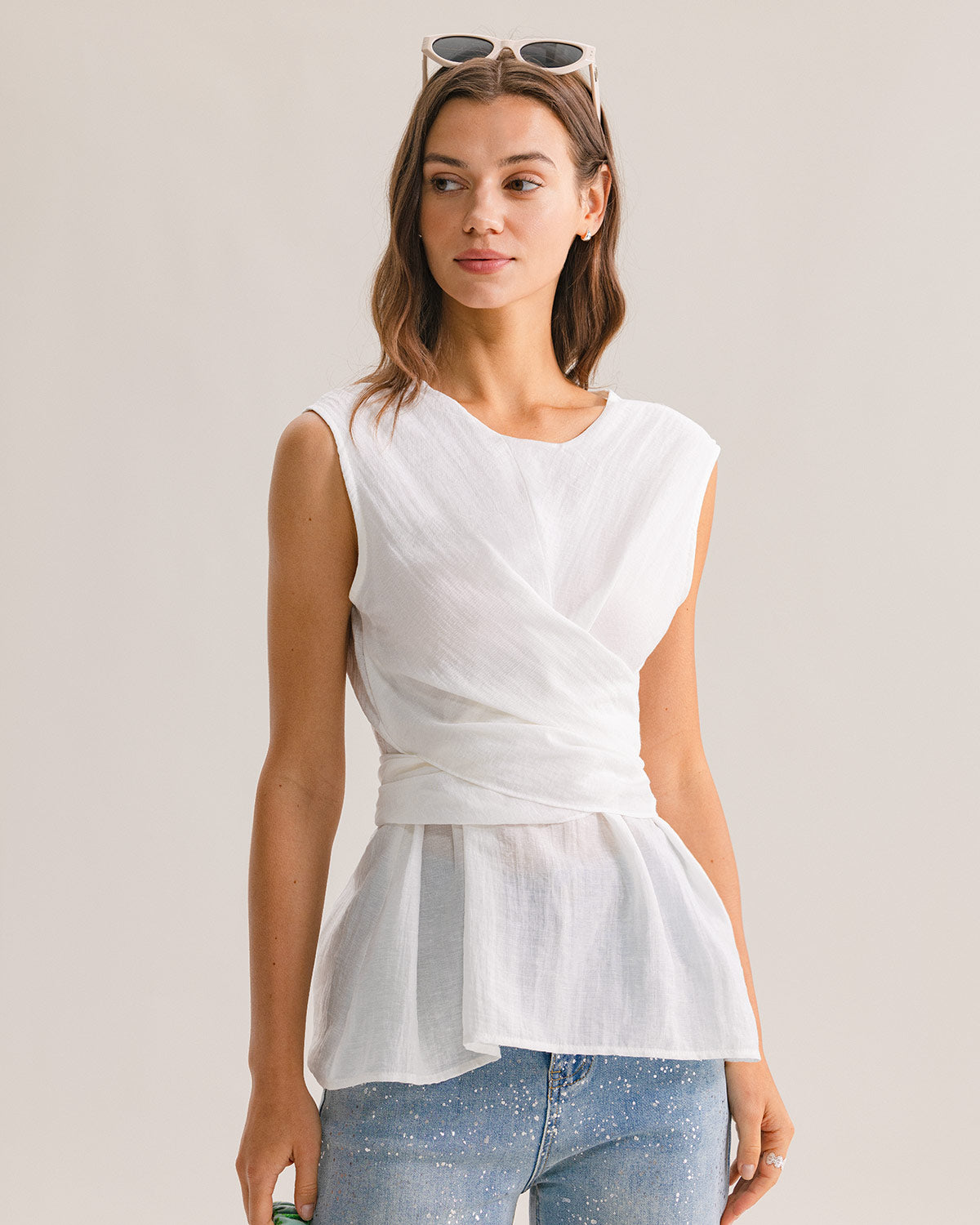Women Knitted Viscose Tank Tops White Tops - RIHOAS