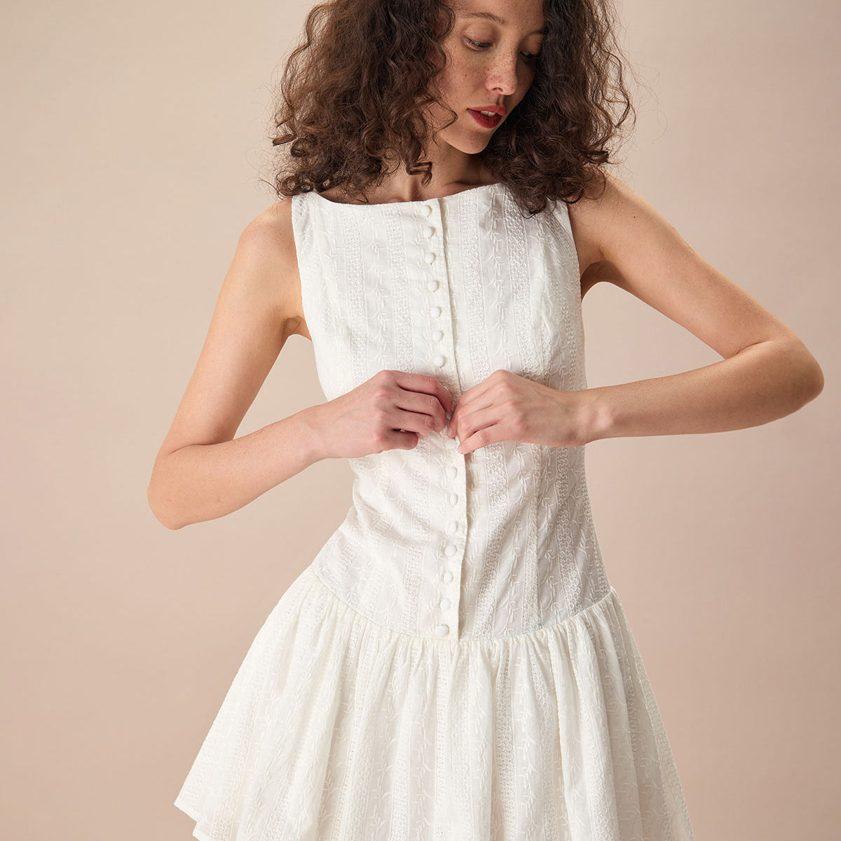 cotton dresses for women white Women's White Boat Neck Jacquard Cotton Mini Dress & Reviews - White -  Dresses