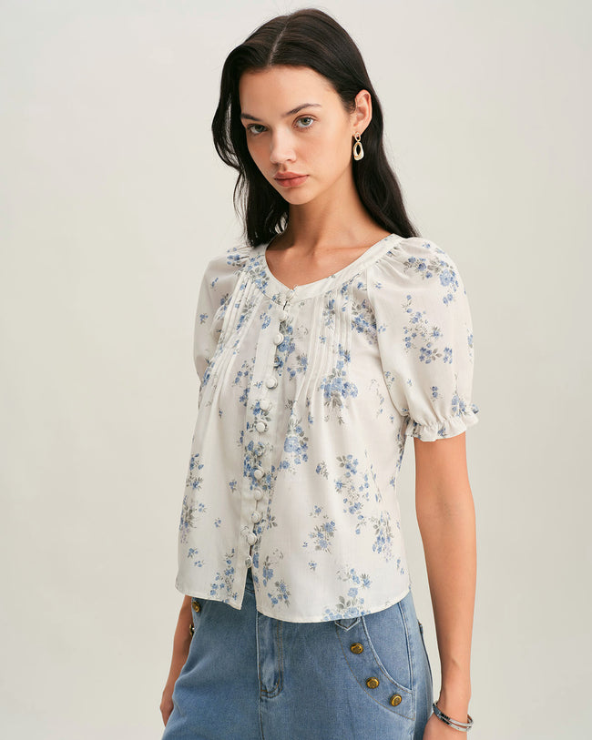 Women Woven Polyester Blouses Blue Tops - RIHOAS