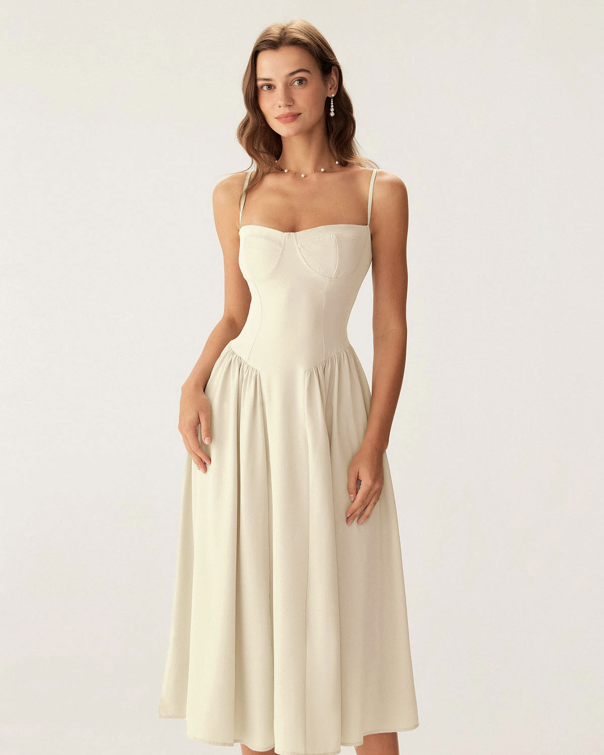 Women Woven Polyester Dresses Beige Dresses - RIHOAS