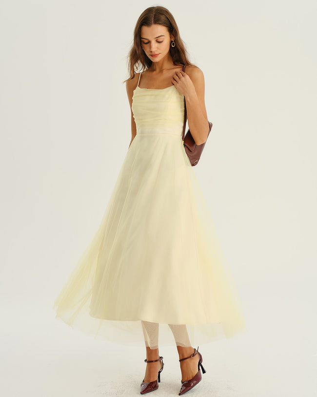 Women Woven Polyester Dresses Beige Dresses - RIHOAS