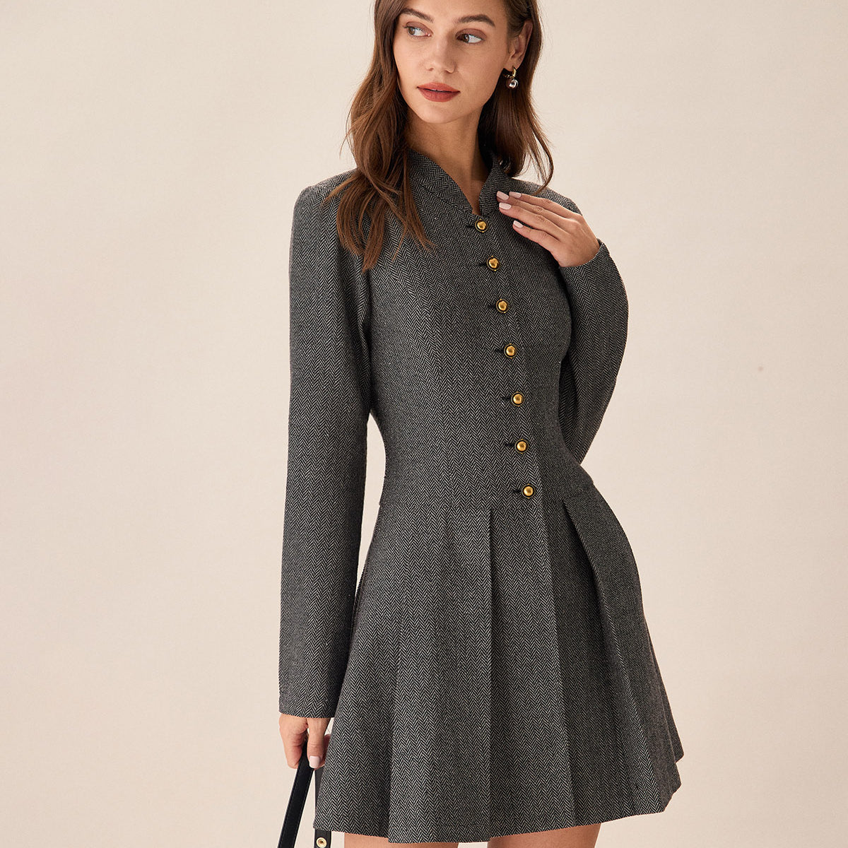 light grey pleated dress Miss Circle Women Zada Grey Pleated Breast Bubble Hem Mini Dress