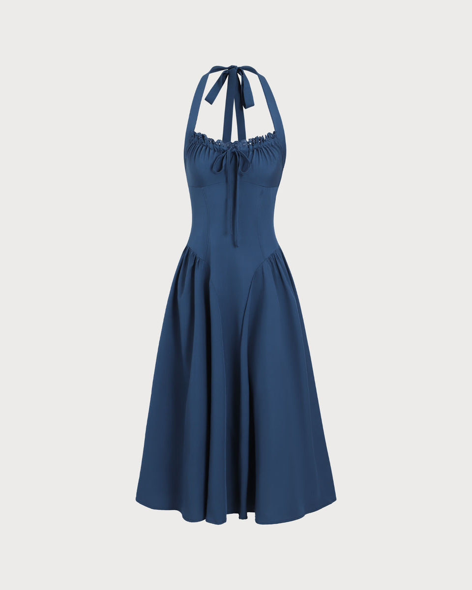 Navy Ruched A-Line Dress - Plus