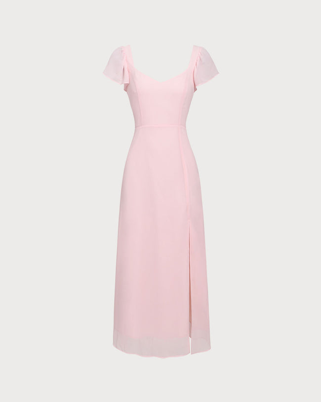 Women Woven Polyester Dresses Pink Dresses - RIHOAS