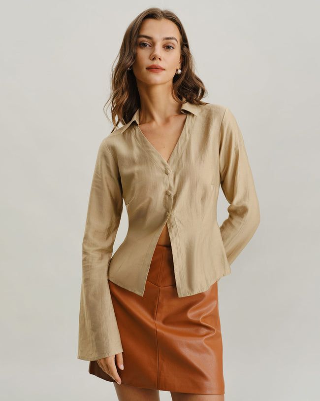 Women Woven TENCEl Lyocell Shirts Tops - RIHOAS