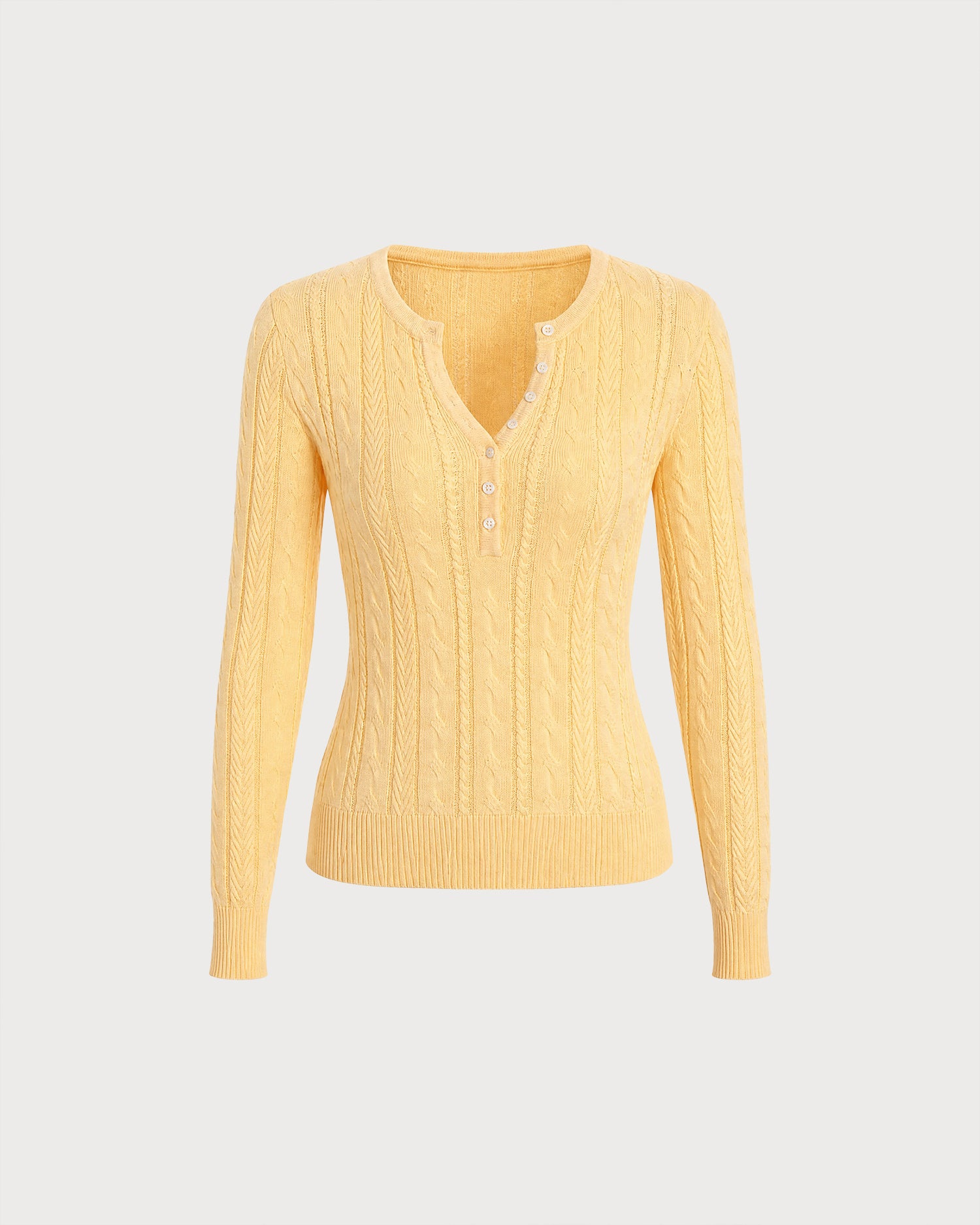 Yellow Round Neck Textured Knit Sweater 02