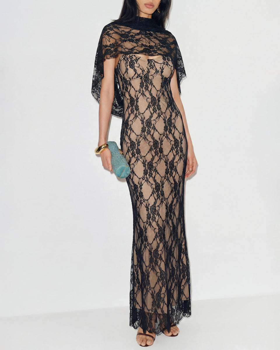 Black Lace Splicing Slip Maxi Dress & Reviews - Black - Dresses | RIHOAS