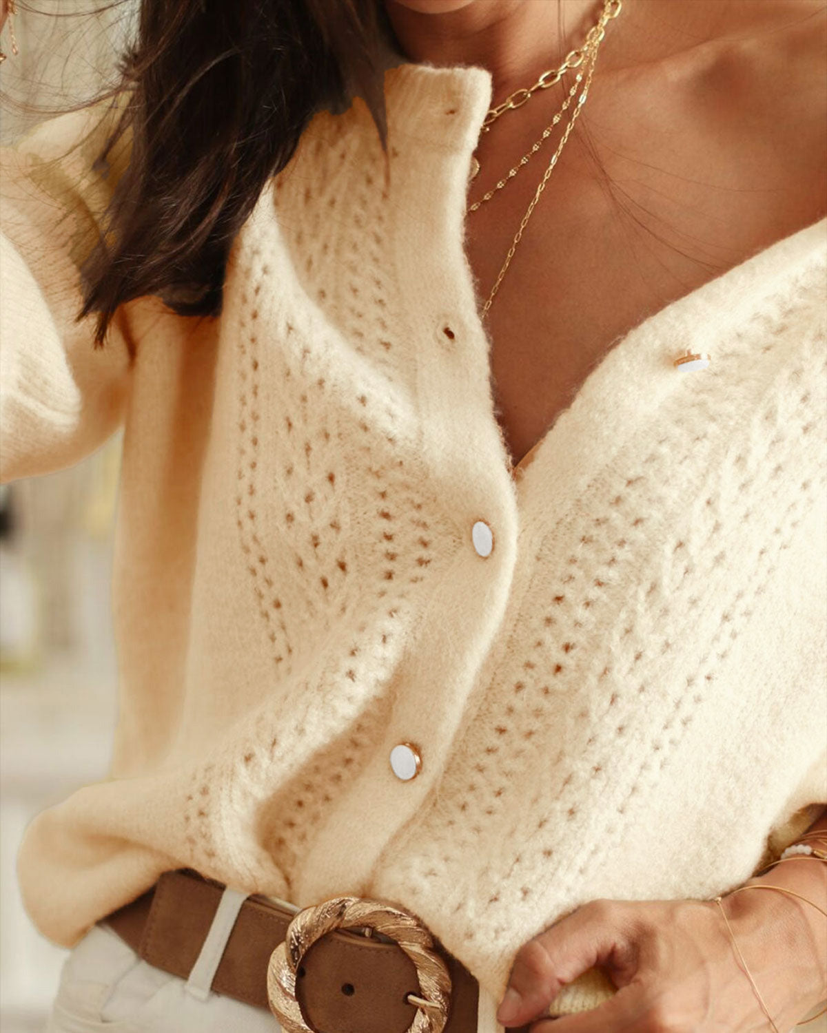 Women's Knitted Acrylic Cardigan Sweater - RIHOAS