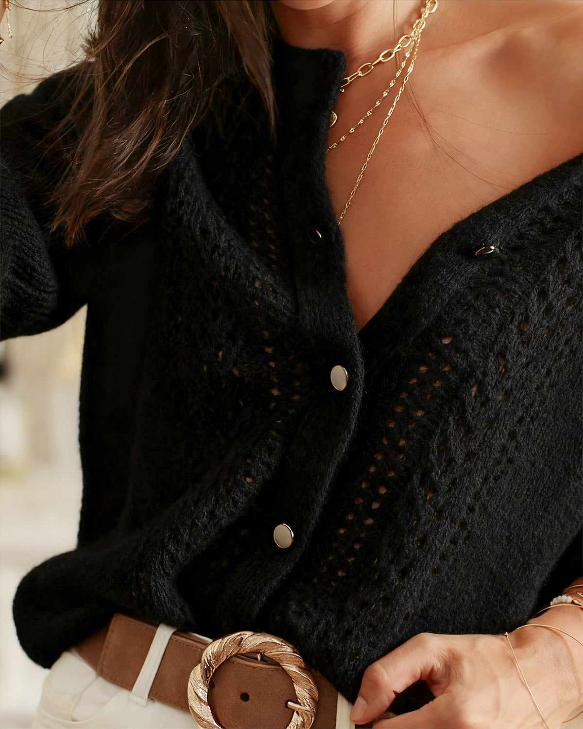Women's Knitted Acrylic Cardigan Sweater Tops - RIHOAS