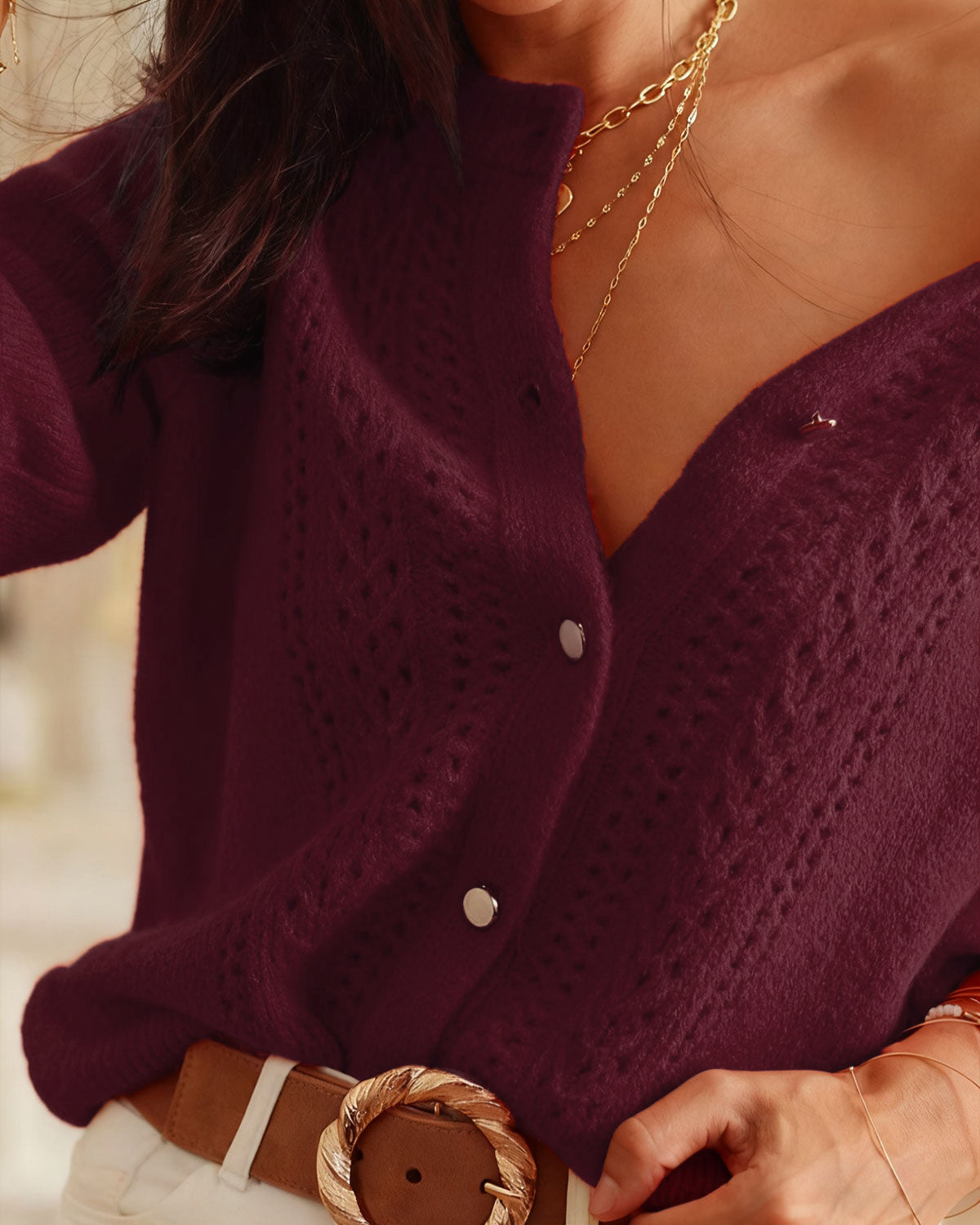 Women's Knitted Acrylic Cardigan Sweater - RIHOAS