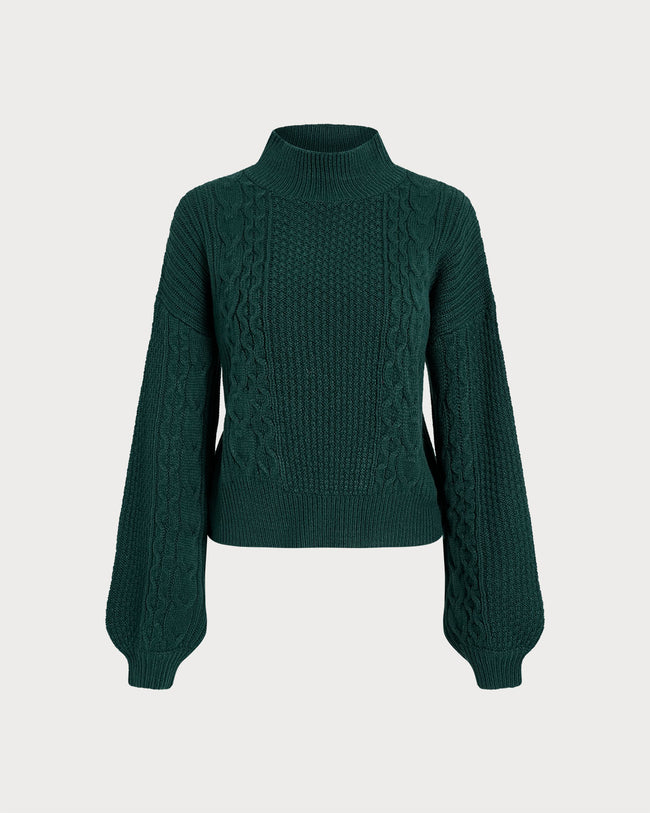 Women's Knitted Acrylic Sweater Green Tops - RIHOAS
