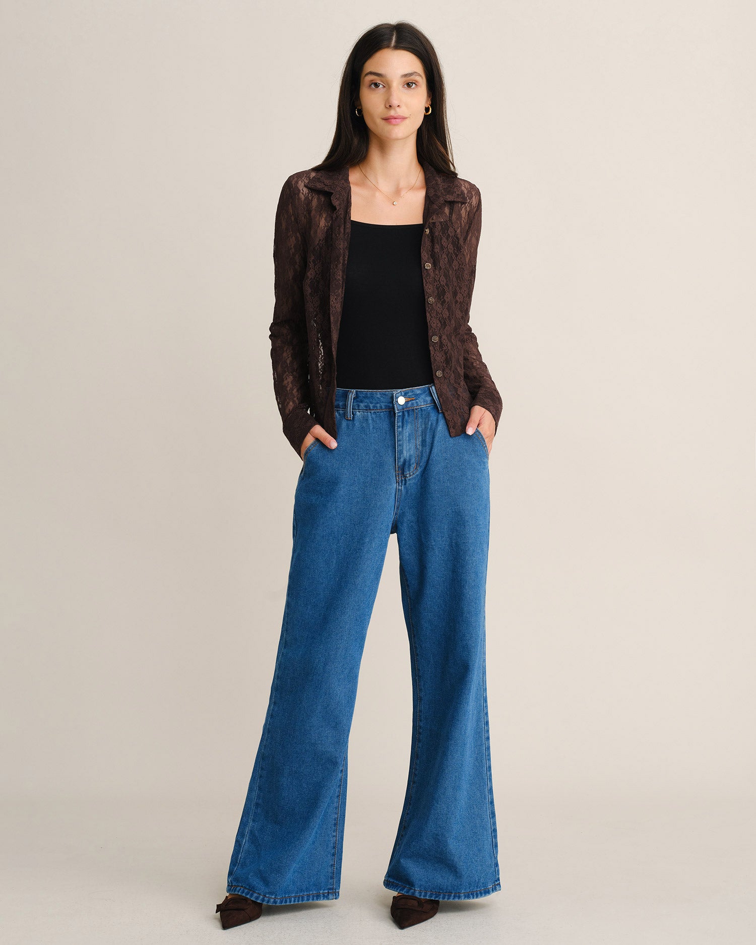 Women's Knitted Nylon Blouses Brown - RIHOAS