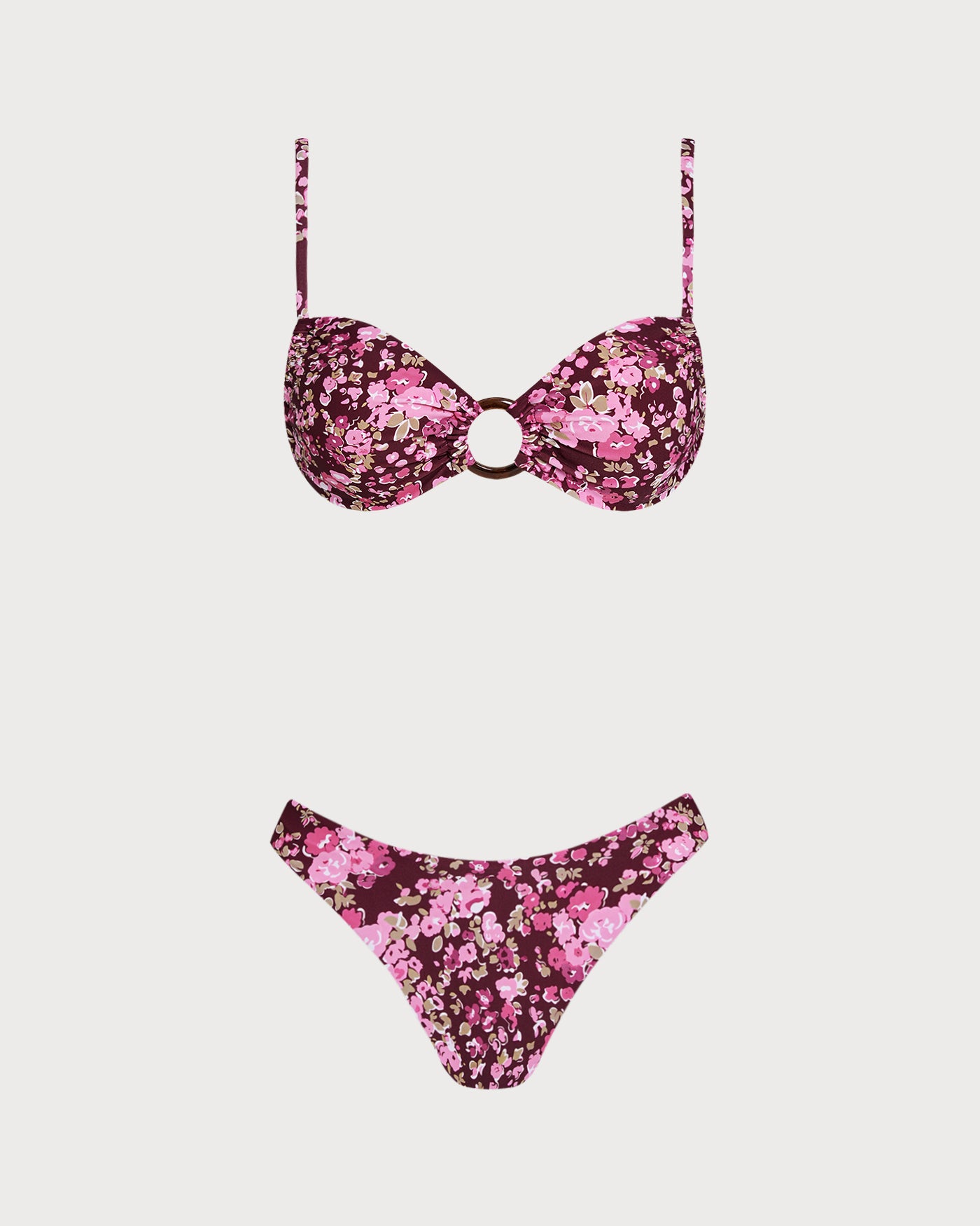 Women's Knitted Nylon Floral Print Bikini Set Wine Red Bikinis - RIHOAS