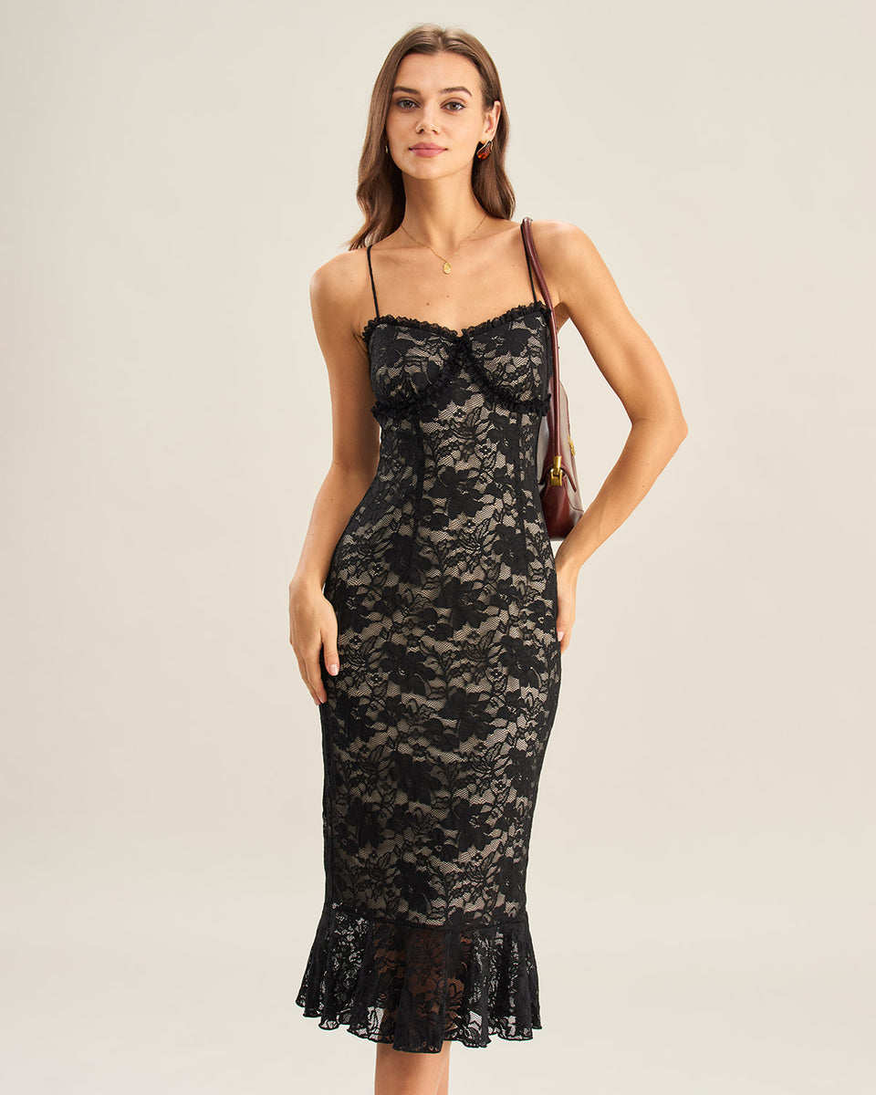 Black Lace Mermaid Slip Midi Dress & Reviews - Black - Dresses