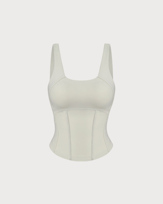 White Scoop Neck Yoga Tank Top - RIHOAS