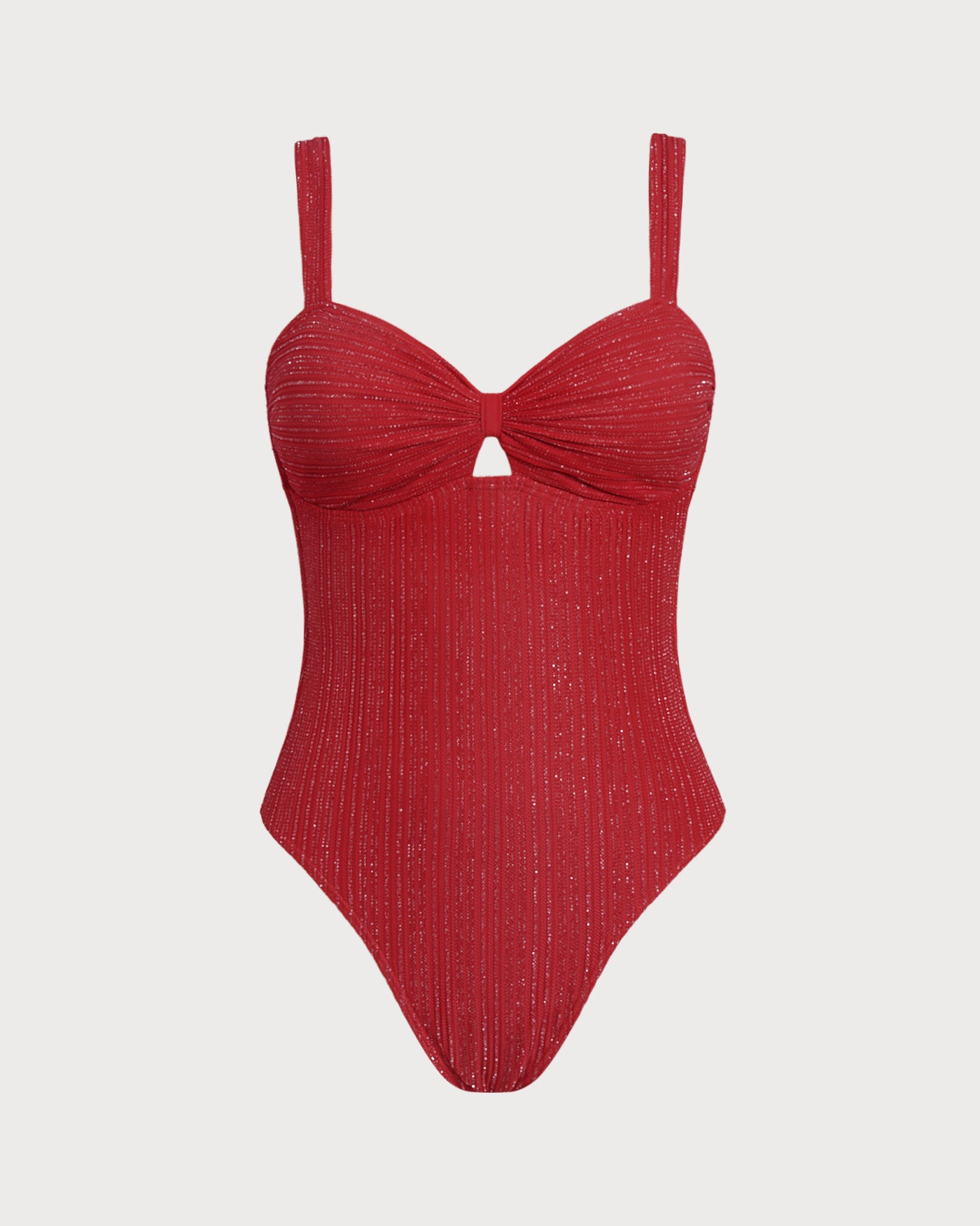 Women's Knitted Nylon Silver Thread One-Piece Swimsuit Red One-Pieces - RIHOAS