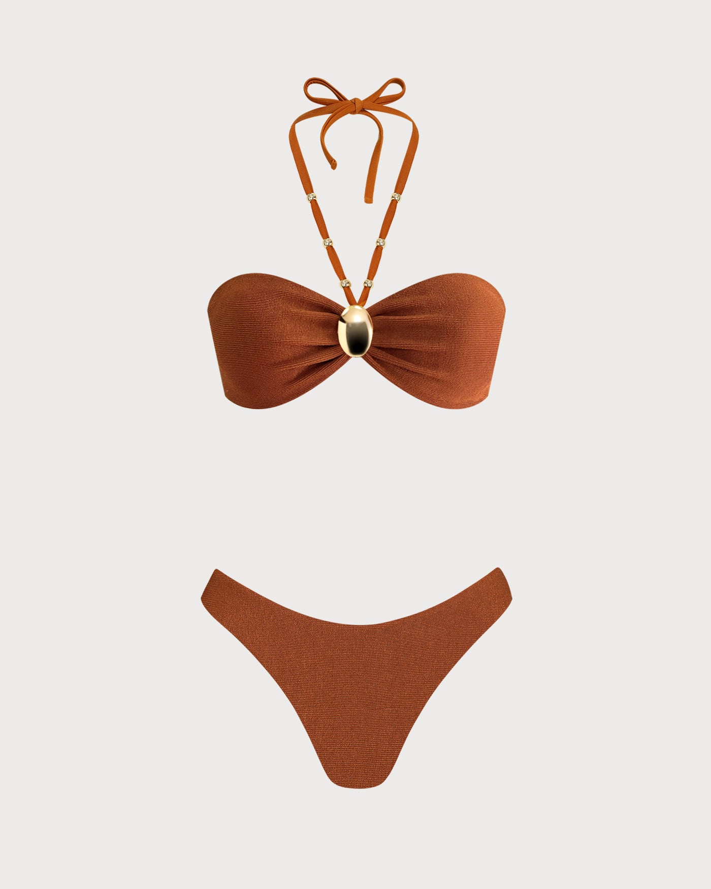 Women's Knitted Polyester Bikini Set Brown Bikinis - RIHOAS