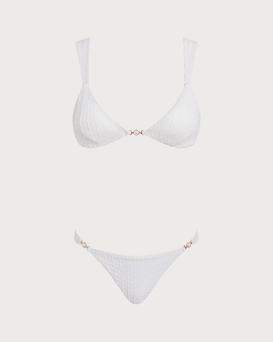 White Textured Bralette Bikini Set & Reviews - White - Bikinis