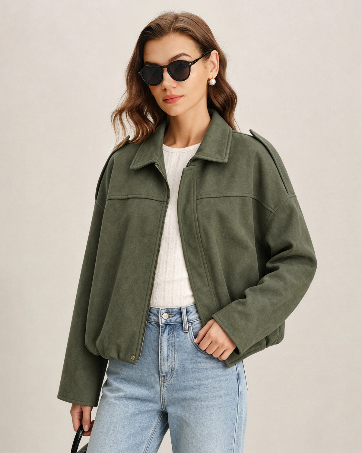 Women's Knitted Polyester Jacket Green - RIHOAS